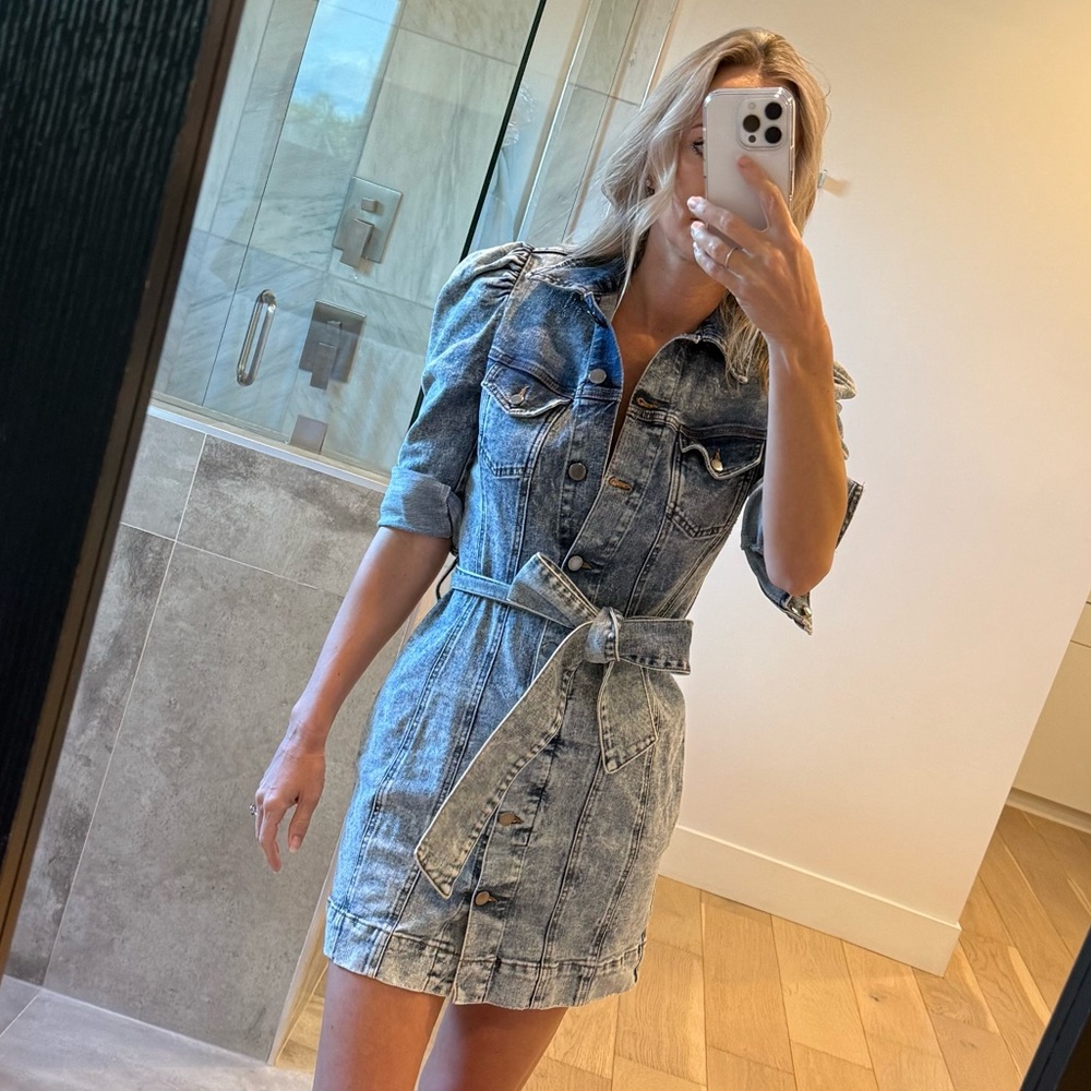 Retrofete Blue Denim Belted Dress